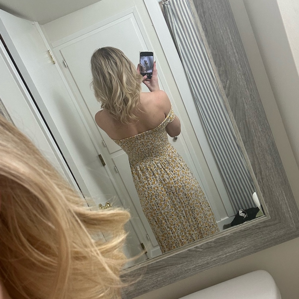 Urban Outfitters Yellow Floral Strapless Dress